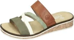 Rieker Klassische Pantoletten In Olive/offwhite/mint/cayenne