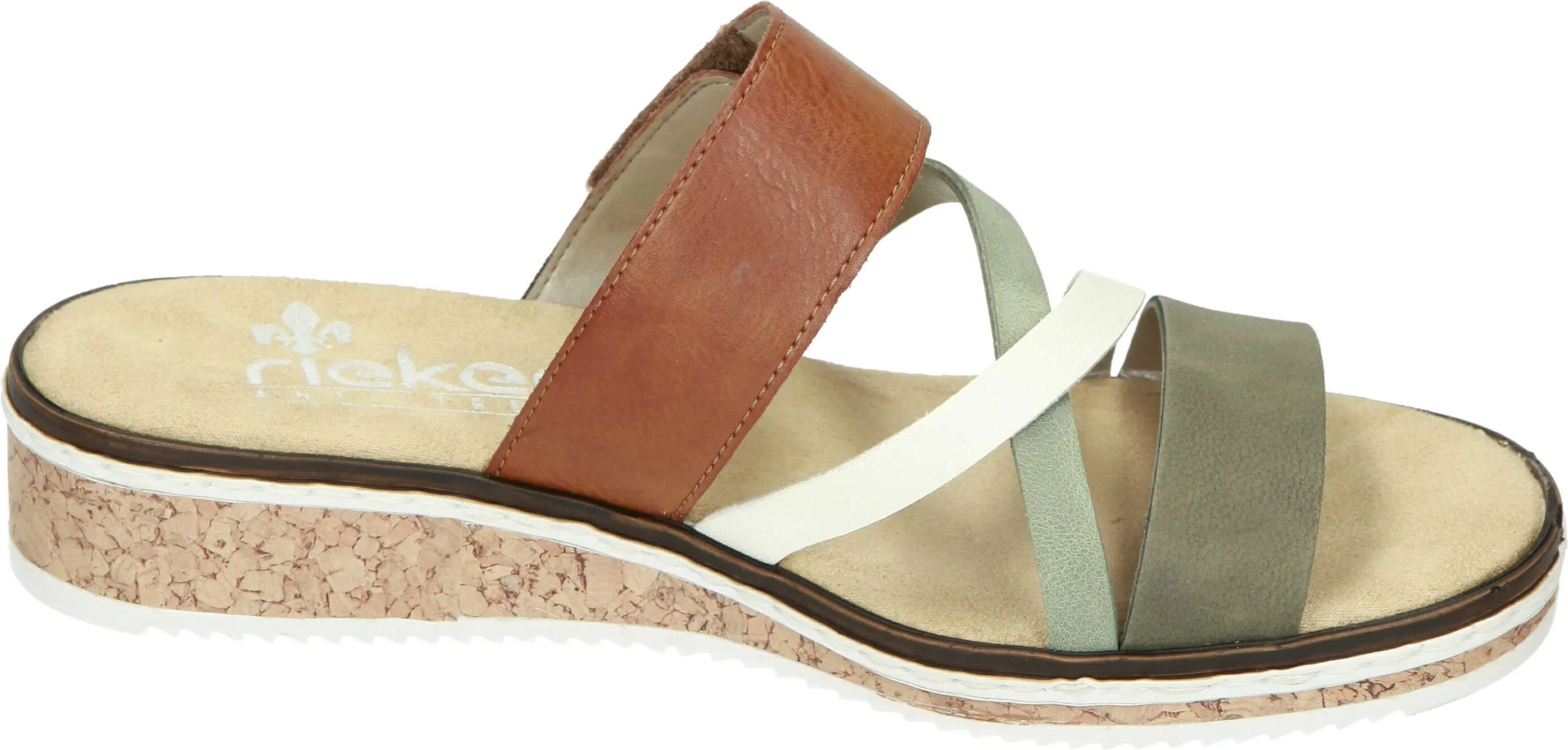 Rieker Klassische Pantoletten In Olive/offwhite/mint/cayenne 6 Rieker Klassische Pantoletten In Olive/offwhite/mint/cayenne – Bild 4