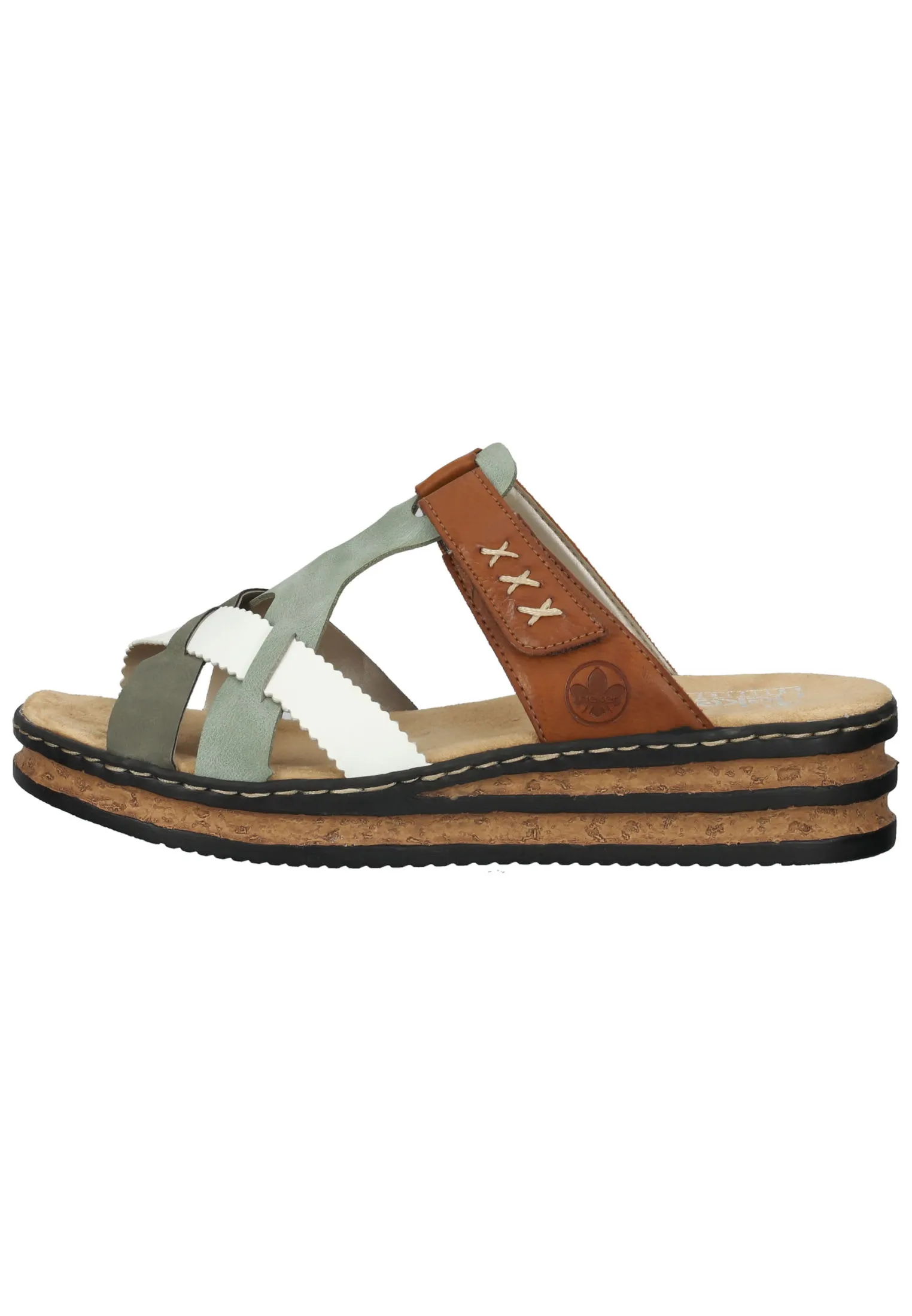 Rieker Pantoletten In Grün/Braun 4 Rieker Pantoletten In Grün/Braun – Bild 2